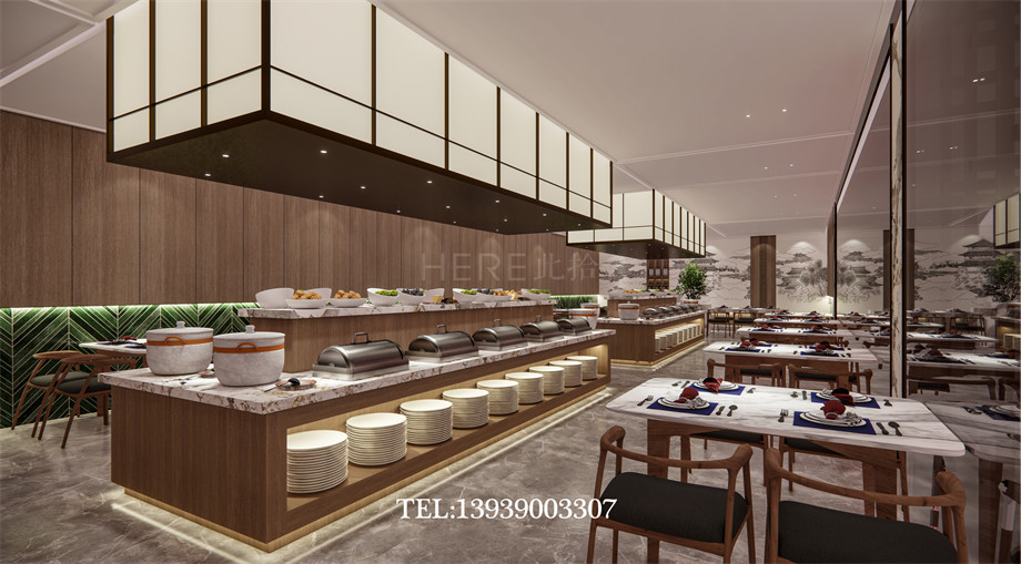 駐馬店頤龍灣湯泉養生會所自助餐廳裝修設計效果圖
